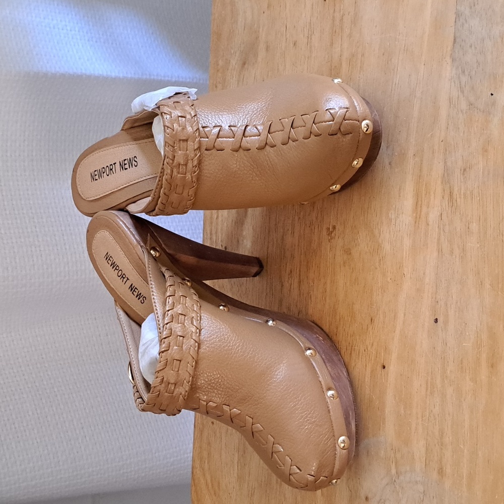 Tan leather high heel mules sz 7.5 by Newport News